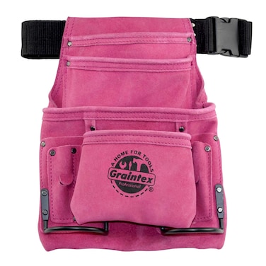 Graintex SS2186 10 Pocket Nail &amp; Tool Pouch Pink Color Suede Leather with 2&Atilde;&cent;&acirc;&sbquo;&not; Webbing Belt for Constructors, Electricians, Plumbers, Handymen