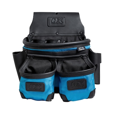 OX Tools 3-Pocket Leather &amp; Nylon Framer Pouch Built with Kevlar - Water Resistant Leather Tool Pouch Hammer &amp; Tape Holder - Tool Pouch for Carpenter Tools Fits 2" to 3"Carpenter Tool Belt OX-U268505