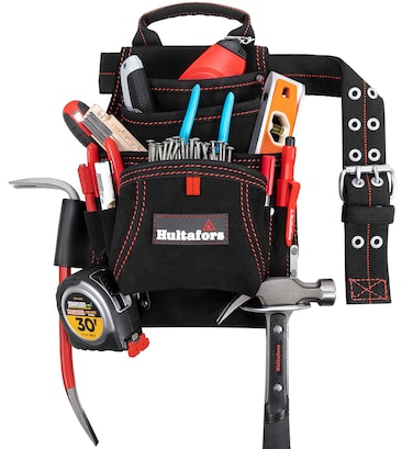 Hultafors Work Gear HT5333 Carpenter's Heavy Duty Suede Nail &amp; Tool Bag, Double-Gusset Front Pocket, Steep Hammer Loop, Tape Measure Clip