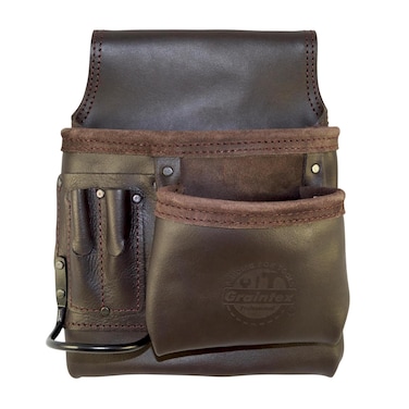 Graintex OS2201 5 Pocket Right Handed Oil Tanned Leather Nail &amp; Tool Pouch Dark Brown Color for Constructor/Electrician/Plumber