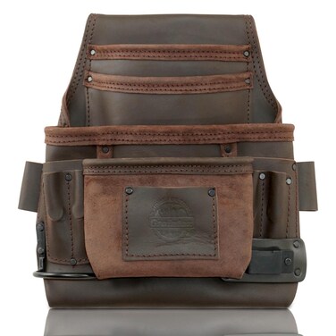 Graintex OS2232 10 Pocket Nail &amp; Tool Pouch Top Grain Oil Tanned Leather for Framers, Constructors, Electricians, Plumbers, Handyman Brown
