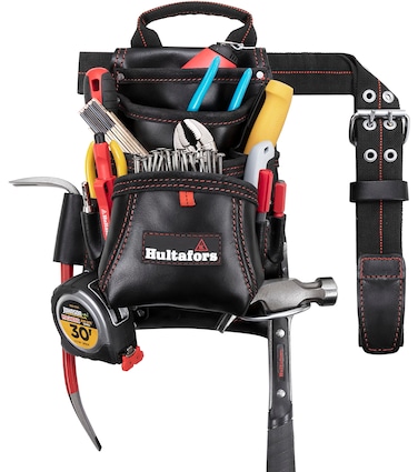 Hultafors Work Gear HT5433 Carpenter's Heavy-Duty Leather Nail &amp; Tool Bag, Double-Gusset Front Pockets