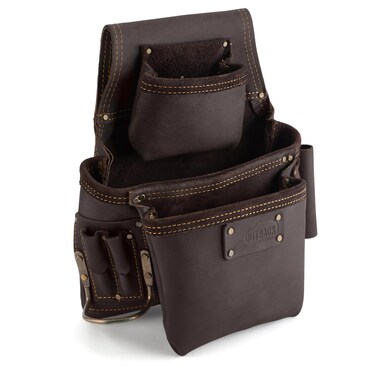 OX Tools Pro Oil Tanned Leather Left-Handed Fastener Tool Pouch with Hammer Loop - Double Stitched Leather Tool Pouch with Large Belt Tunnel for 2 to 3 Inch Leather Tool Belts - OX-P263503LH