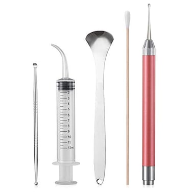 Xuke Tonsil Stone Removal Set Includes 1 Stainless Steel Tonsil Stone Removal Tool, 1 Tonsil Stone Remover with LED Light, 100 Long Swabs andStainless Steel Tongue Cleaner Scraper (small)