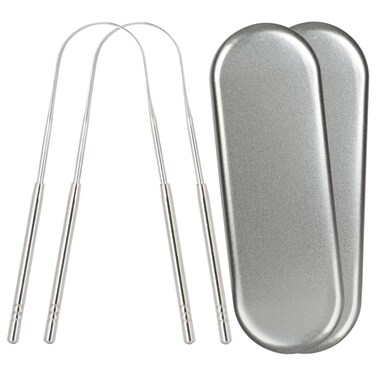 Gaia Guy Stainless Steel Tongue Scraper with Metal Case - 2 Pack - Plastic Free Tongue Scrapers for Adults, Tongue Cleaner for Oral Care &amp; Earth Care