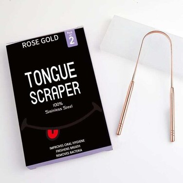 Logix Tongue Cleaner for Adults (2 Pack), Reduce Bad Breath (Travel Cases Included), Stainless Steel Tongue Cleaners, Metal Tongue Scraper, Tounge Scraper - Fresher Breath in Seconds (ROSE GOLD)