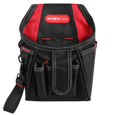 Olympia Tools 7 Pocket Tool Pouch with Belt Clip, Black &amp; Red