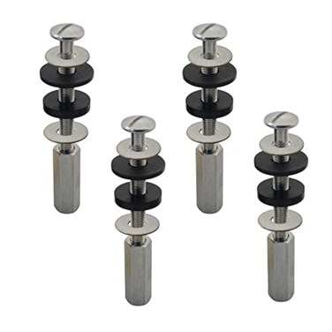 Lychee Light Toilet Seat Bolts Kit 4 PCS, Universal Heavy Duty Stainless Steel with Extra Long Down Lock Nuts Rubber Washers Gaskets and Easy to Install -Bathroom Toilet Repair Screw
