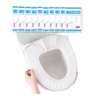 Disposable Non-woven Toilet Pad Water Proof Toilet Cover Portable Travel Hotel Toilet Seat Cover 10 Pieces (white)