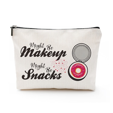 heshengzaixian Funny Quotes Makeup Bag, Humor Might Be Makeup Might Be Snacks Cosmetic Bag,Portable Case Box Waterproof Linen Beauty Bag Travel Toiletry Pouch for Woman
