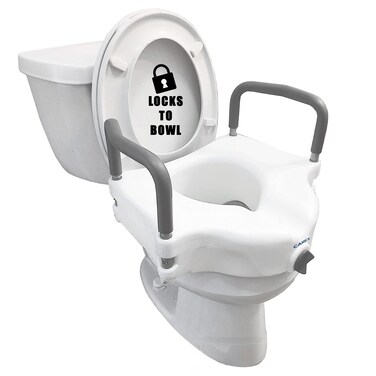 Carex E-Z Lock Raised Toilet Seat with Handles - 4.5 Inch Toilet Seat Riser with Arms, Toilet Riser Fits Most Toilets, Elongated or Round, Toilet Seat Lifter, White