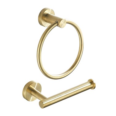 FAIRGIA Toilet Paper Holder Towel Ring Brushed Gold Bathroom Hardware Hand Towel Holder Bathroom Accessories Set Wall Mount Stainless Steel 2 Pieces