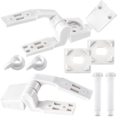 Joez Wonderful 2 Sets White Plastic Toilet Seat Hinge Replacement with Bolts Screw and Nuts, Universal Toilet Seat Bracket Hardware for Replacement &amp; Repairs