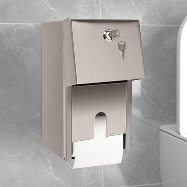 Commercial Toilet Paper Dispenser, Histely Double Toilet Paper Holder w/Lockable Design &amp; 2 Keys, 304 Stainless Steel Waterproof Toilet Paper Dispenser Wall Mount for Bathroom/Restroom