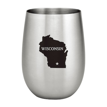 Supreme Housewares 18/8 Stainless Steel 15 oz. Stemless Wine Glass, Unbreakable and Shatterproof Metal, for Wine and Beverage (Wisconsin)