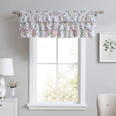 Laura Ashley - Valance, Cotton Rod Pocket Top Window Treatment, Chic Home Decor (Meadow Breeze, 18" x 50")