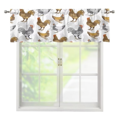 Kurtect Vintage Roosters Window Valance Wild Chicken Animal Western Farm Cloth Farbic Valances Curtain for Office Bedroom Living Room Cafe Dining Room Kitchen 54x18in, Style-1