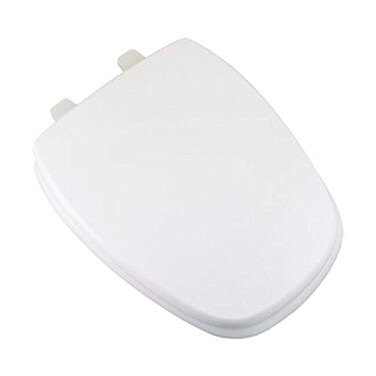 PlumbTech 188-00 Deluxe Wood Elongated Square Front Toilet Seat with Adjustable Hinge, White