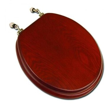 PlumbTech 5B3R3-15BN Round Toilet Seat in Traditional Design, Red Oak with Cherry Finish