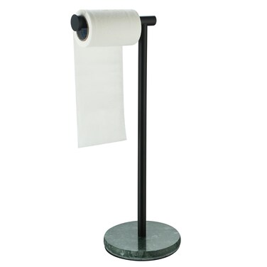 Toilet Paper Holder Stand, Free Standing Tissue Roll Holder, Heavy Natural Marble Base Green,Matte Black Rod, G369C