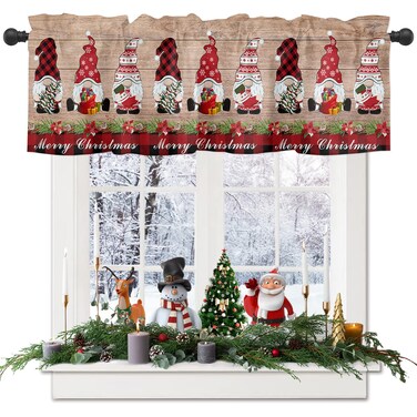 Big buy store Merry Christmas Gnome Kitchen Curtain Valance, Window Curtain Valance Rod Pocket, 1 Panel Small Valances Window Treatment for Bathroom Living Room Cafe (54x18in Vintage Wooden Board)