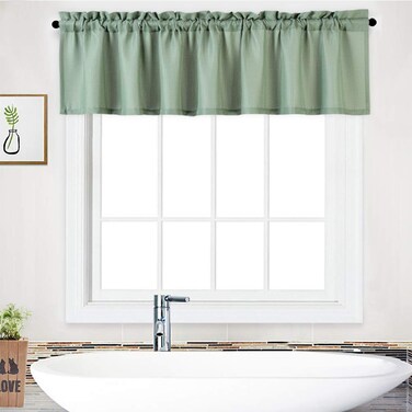 NANAN Curtain Valance,Waffle Weave Waterproof Window Valance for Bathroom,Rod Pocket Tailored Kitchen Valance Curtain Cafe Curtains - 60" x 15", Sage, One Panel