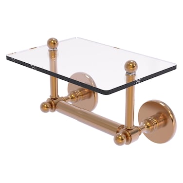 Allied Brass P1000-GLT-24-BBR Prestige Skyline Collection Two Post Tissue Glass Shelf Toilet Paper Holder, Brushed Bronze