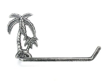 Hampton Nautical Antique Silver Cast Iron Palm Tree Toilet Paper Holder 10" Bathroom Decoration-Beach Home