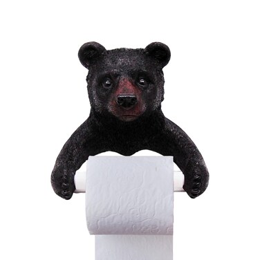 Black Bear Toilet Paper Holder, Wall Mounted Bathroom Decoration, Rustic Cabin Decor, 8 Inches
