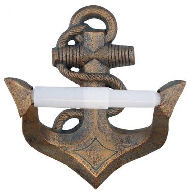Top Brass Decorative Boat Anchor Toilet Paper Holder - Rustic Rope Wrapped Nautical Decor - Bronze/Verdigris Finish