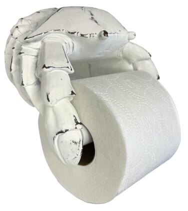 Crab Wall Mount Toilet Paper Roll Holder - Unique Decorative Rustic Nautical Beach Coastal Sea Nautical Decor &acirc;&euro;&ldquo; Distressed White Finish