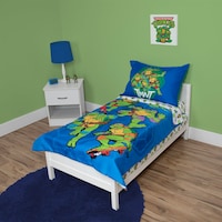 Teenage Mutant Ninja Turtles 4 Piece Toddler Bedding Set &acirc;&euro;&ldquo; Includes Comforter, Sheet Set &acirc;&euro;&ldquo; Fitted + Top Sheet + Reversible Pillowcase for Boys Bed, Blue