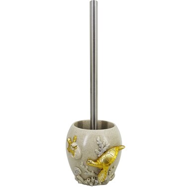 YHHRESINKING Resin Sea Turtle Mother and Baby Toilet Brush Holder, Beach, Bathroom Accessory,Ocean Theme Sea Turtle Family Bathroom Decor,Coastal Decor (Loyal Gold)