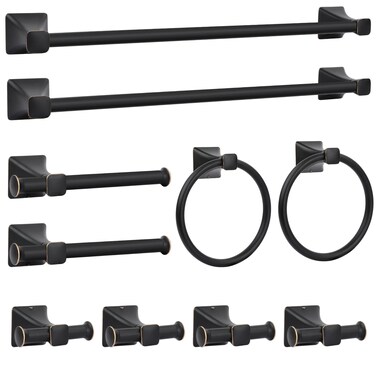 LKKL Bathroom Accessories Set 10 Piece, 24 inch Black Painted Gold Border Towel Bar+Towel Ring+Toilet Paper Holder+ Robe Towel Hook SUS304 Stainless Steel Bathroon Hardware Set