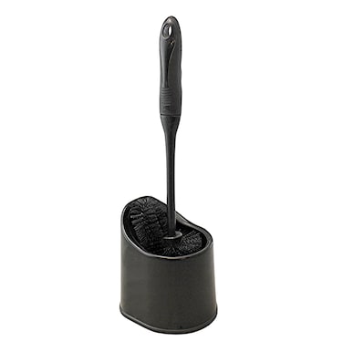 Comfort Rubber Ergonomic Grip Black Toilet Bowl Brush Under Rim Lip Brush and Storage Caddy for Bathroom