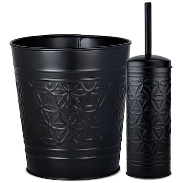 Autumn Alley Black Farmhouse Bathroom Trash Can and Toilet Bowl Brush with Holder Set - Metal Black Bathroom Accessories Set for Classic Bathroom D&Atilde;&copy;cor