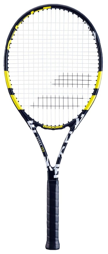 Babolat Evoke 105 Strung Tennis Racquet, Black/Yellow (4 1/2" Grip)