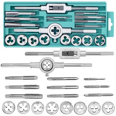JONMON Tap and Die Set - 20Pcs Metric &amp; SAE Screw Thread Dies and Taps Wrench Kit, M3-M12 Essential Threading Tapping Rethreading Hand Tool with Storage Case for Cutting External and Internal Threads
