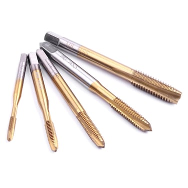 ATOPLEE Spiral Point Plug Threading Tap,5pcs HSS 6542 Titanium Coated Metric Right Hand Thread Taps,M3-M8