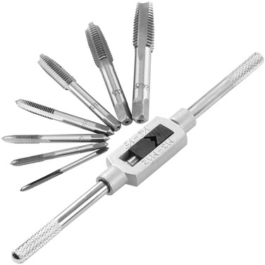 JONMON 8Pcs Metric Thread Machine Tap Set, M3-M12 Hand Screw Thread Plug Taps with Adjustable Thread Reamer Wrench Milling Machine Tapping Tool Kit for Woodworking and Machinery Repair