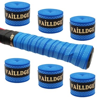 Vailldge Tennis Racket Grip Tape - Pattern Dots Grip Tape Absorbs Sweat Tennis Grip Anti Slip Overgrip for Tennis Racquet Squash Racket Badminton Baseball Bat Pingpong Paddle(6 Pack-Blue)
