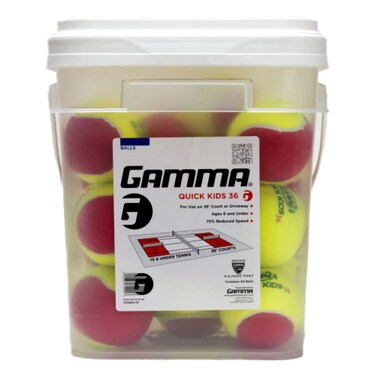 GAMMA Quick Kids 36 Training Tennis Balls for Kids &amp; Beginners, Reduced Speed &amp; Bounce, Great for Tennis Practice, USTA &amp; ITF Approved for Use in 10 &amp; Under Tournaments, Bucket of 24