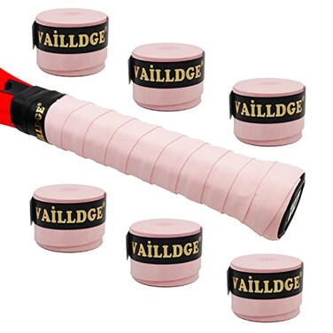 Vailldge Tennis Racket Grip Tape - Precut Dry Feel Grip Tape Absorbs Sweat Tennis Grip Velvety Comfort Overgrip for Tennis Racquet Pickleball Squash Badminton Baseball Bat(6 Pack)