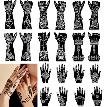 20 Sheets Large Henna Tattoo Stencils, Temporary Tattoo Templates for Hand Forearm Indian Arabian Glitter Airbrush Tattoo Stickers for Girls Woman