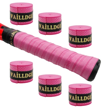 Vailldge Tennis Racket Grip Tape - Pattern Dots Grip Tape Absorbs Sweat Tennis Grip Anti Slip Overgrip for Tennis Racquet Squash Racket Badminton Baseball Bat Pingpong Paddle(6 Pack-Pink)