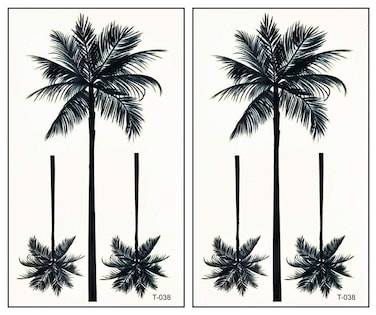 Mini Tattoos 2 Sheets Coconut Palm Beach Tree Cartoon Temporary Tattoo for Men Women Kids Children's Art Fashion Fun Party Tattoos Stickers Fake Body Waterproof (06)