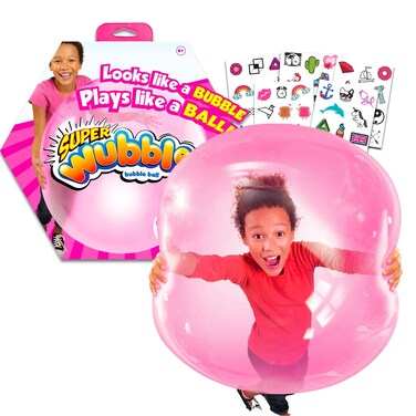 Wubble Bubble Ball Pink - Bundle with Pink Super Bubble Tear-Resistant Ball Plus Temporary Tattoos   Wubble Ball for Kids, Boys, Girls