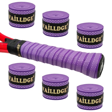 Vailldge Tennis Racket Grip Tape - Pattern Dots Grip Tape Absorbs Sweat Tennis Grip Anti Slip Overgrip for Tennis Racquet Squash Racket Badminton Baseball Bat Pingpong Paddle(6 Pack Purple