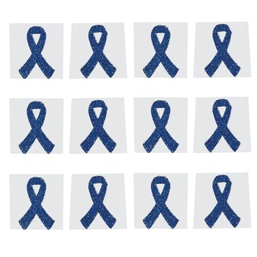 Fun Express - Blue Ribbon Tattoo Stickers - Apparel Accessories - Temporary Tattoos - Glitter Tattoos - 12 Pieces