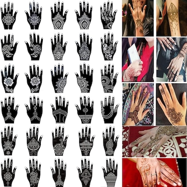 30 Sheets Henna Tattoo Kit Stencil, Glitter Temporary Tattoo Templates Set, Indian Henna Tattoo Sticker Kit For Body Art Painting (2)